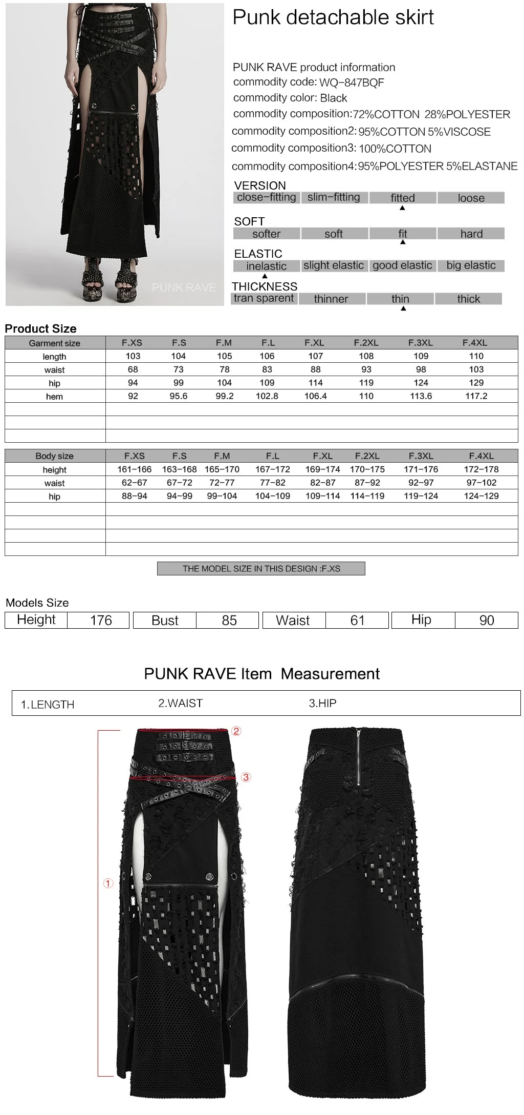WQ-847BQF Edgy High-Slit Belted Punk Skirt with Mesh Panels - Image 22