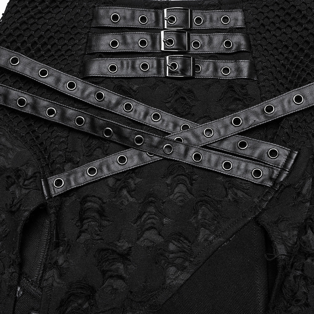 WQ-847BQF Edgy High-Slit Belted Punk Skirt with Mesh Panels - Image 7