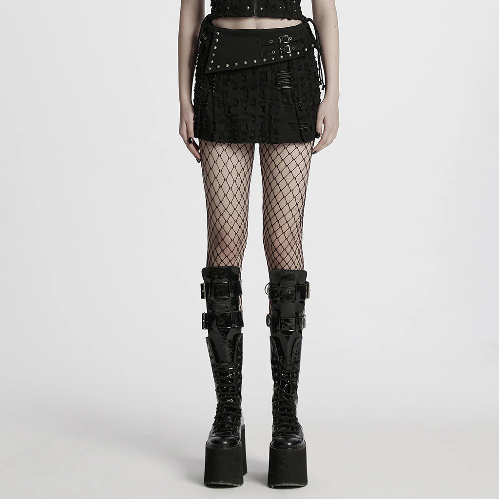 WQ-849DQF Gothic Punk Skirt with Buckles and Studded Details - Image 11