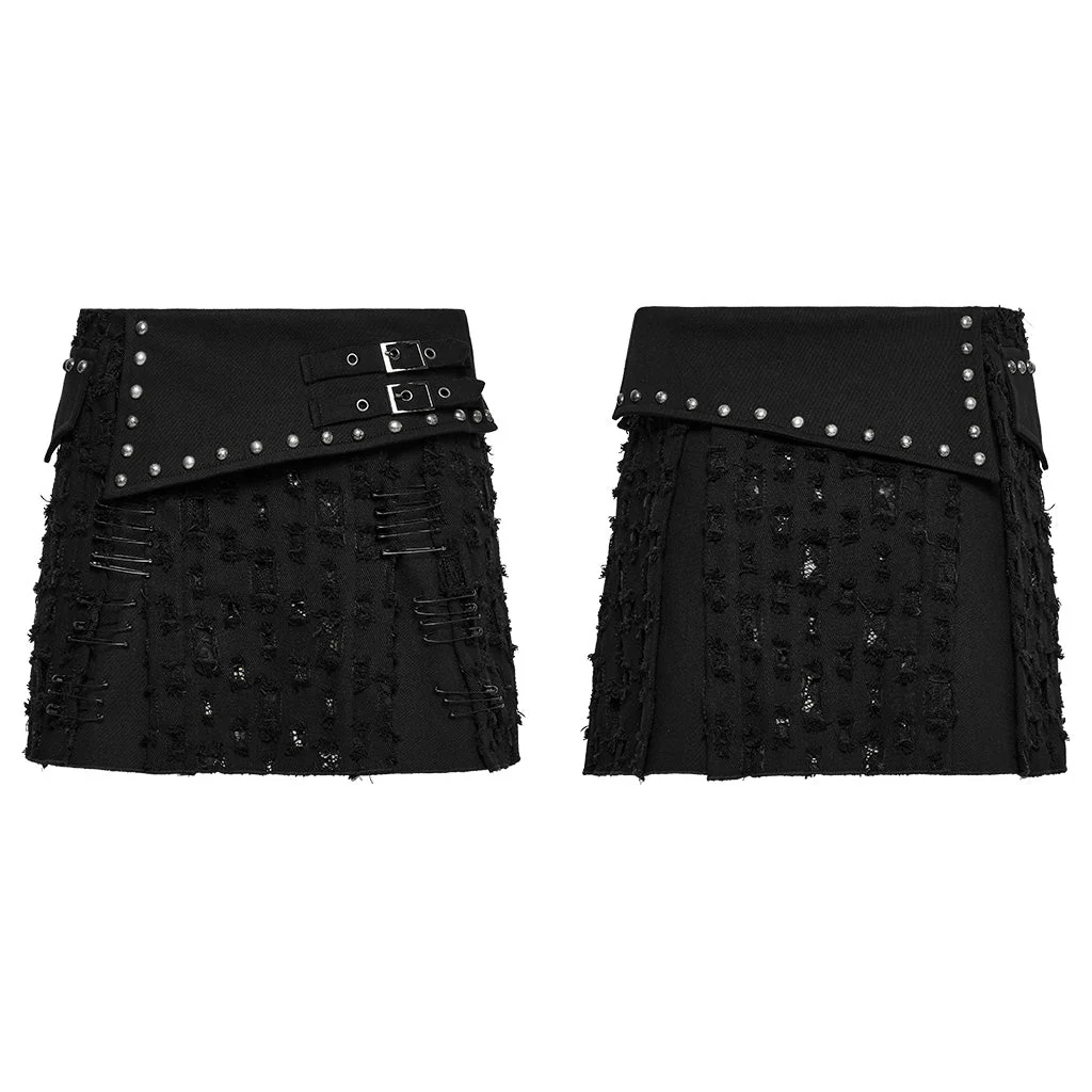 WQ-849DQF Gothic Punk Skirt with Buckles and Studded Details - Image 16