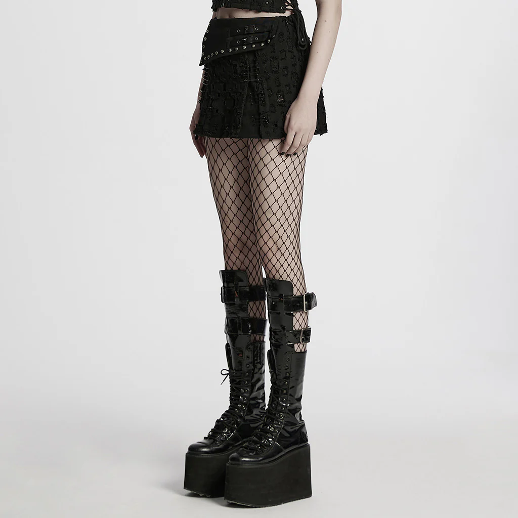 WQ-849DQF Gothic Punk Skirt with Buckles and Studded Details - Image 3