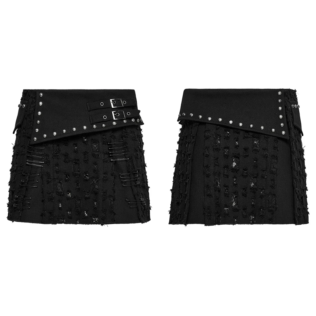 WQ-849DQF Gothic Punk Skirt with Buckles and Studded Details - Image 6