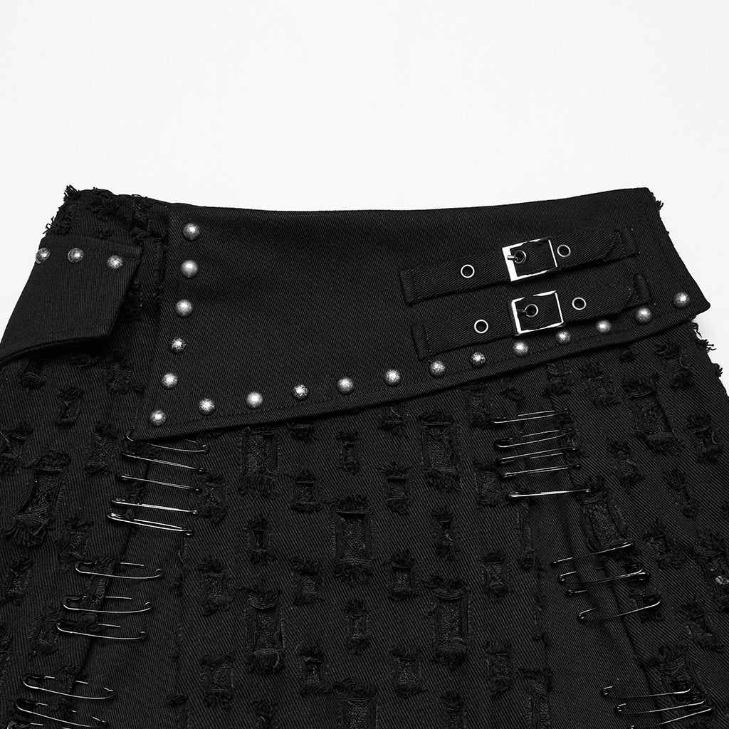 WQ-849DQF Gothic Punk Skirt with Buckles and Studded Details - Image 7