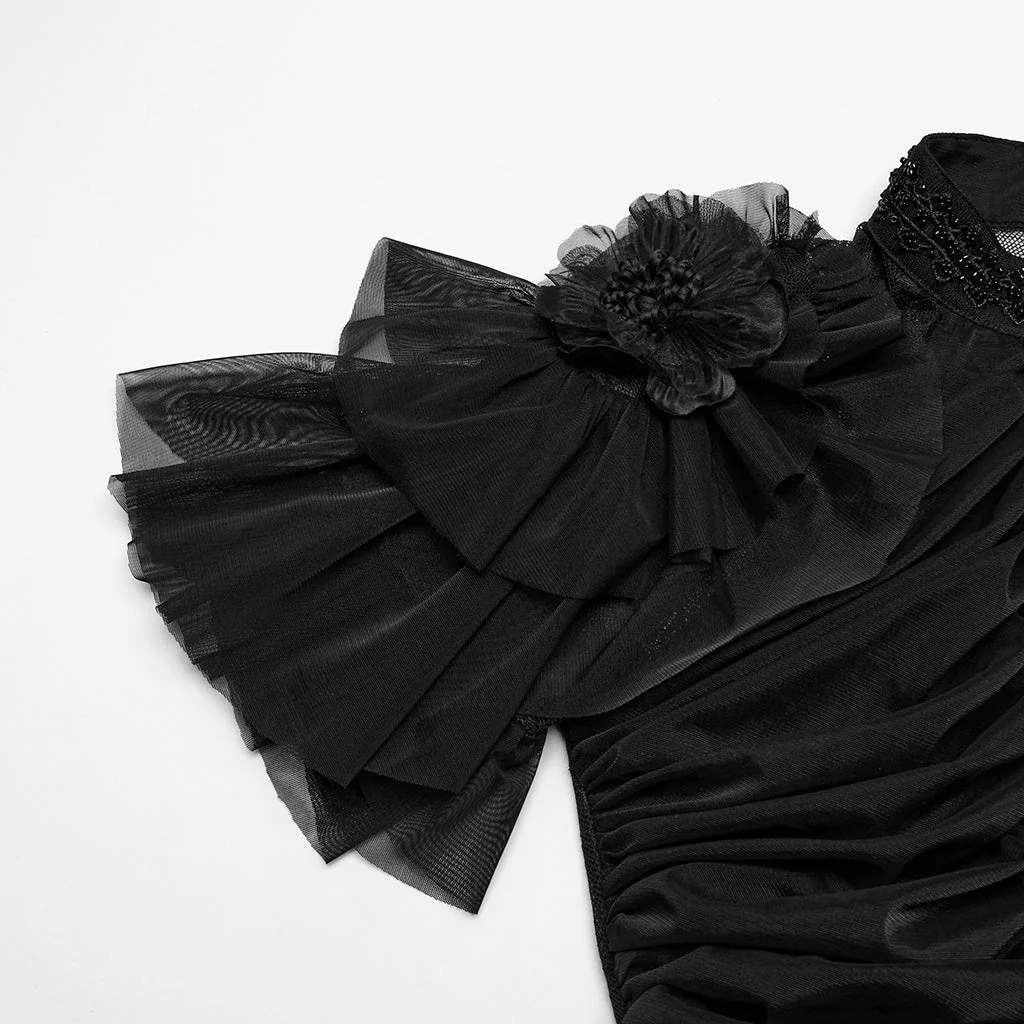 WQ-853LQF Gothic Dress Vintage Lace Ruffle Sleeves Long Black Gown - Image 30