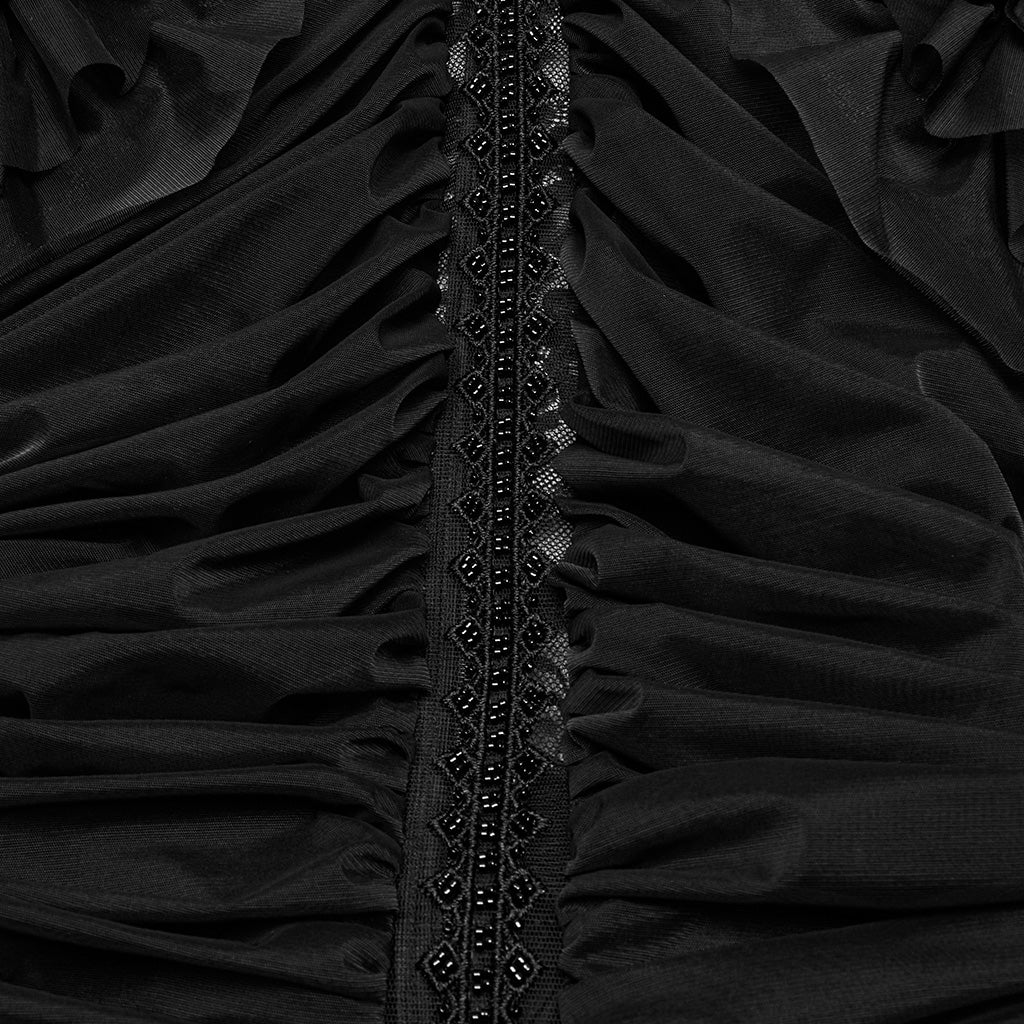 WQ-853LQF Gothic Dress Vintage Lace Ruffle Sleeves Long Black Gown - Image 8