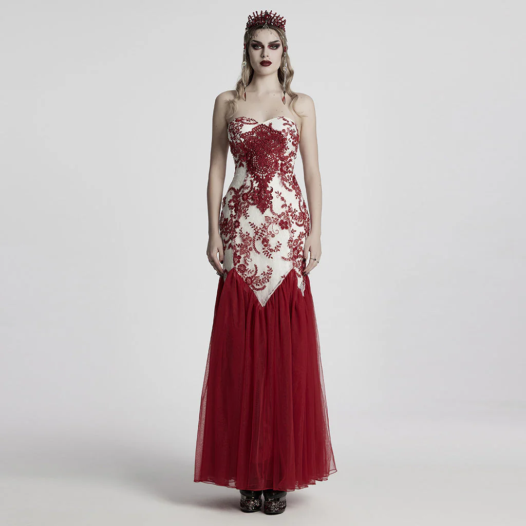 WQ-859DQF Gothic Dress Red Lace Strapless Evening Gown Long Elegant - Image 20