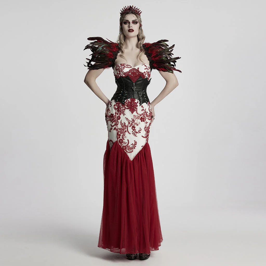 WQ-859DQF Gothic Dress Red Lace Strapless Evening Gown Long Elegant - Image 24