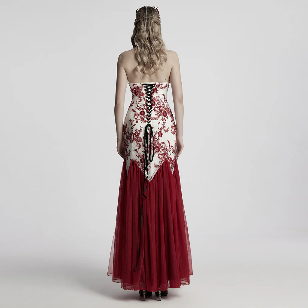WQ-859DQF Gothic Dress Red Lace Strapless Evening Gown Long Elegant - Image 4