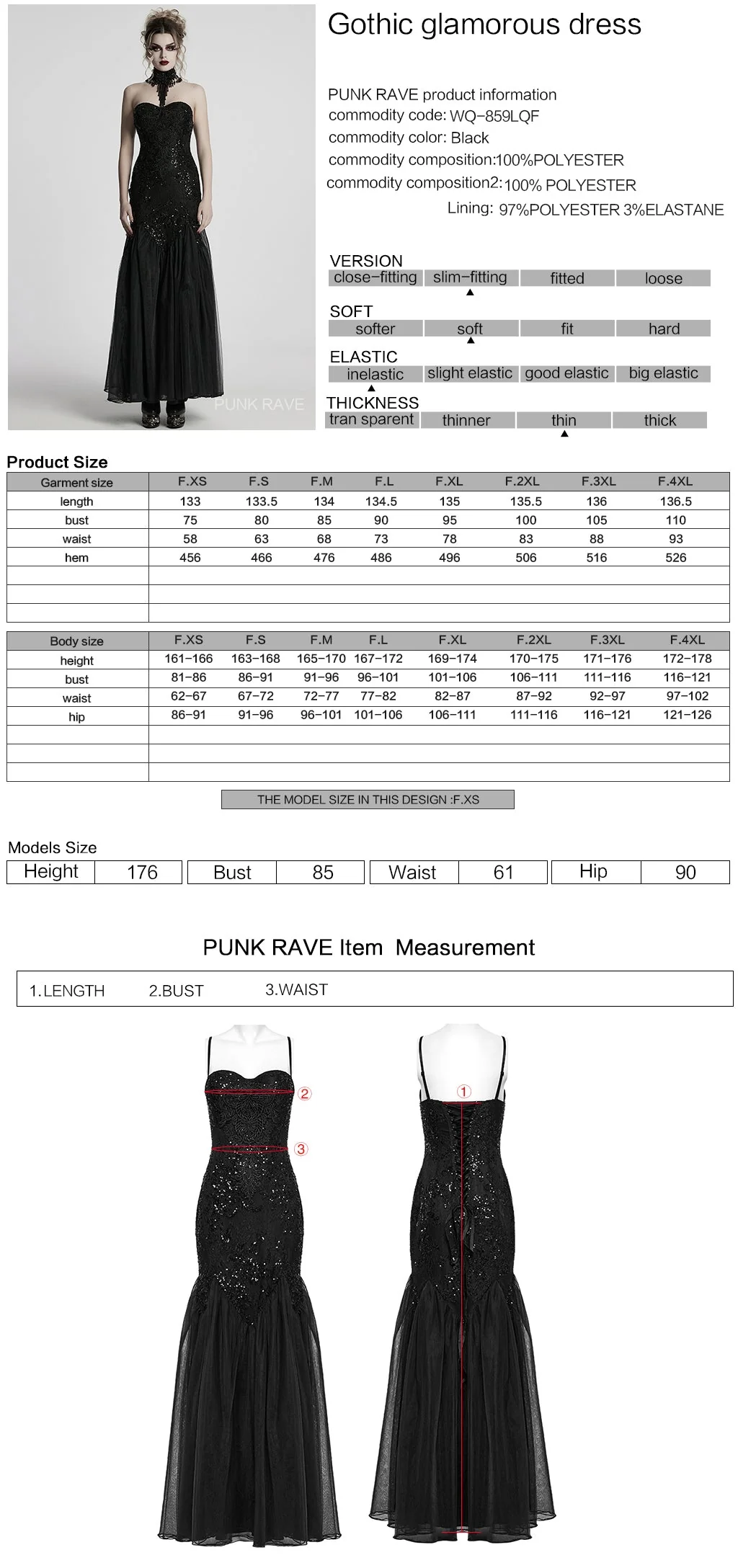 WQ-859LQF Elegant Black Lace Gothic Dress Strapless Floor-Length Gown - Image 12