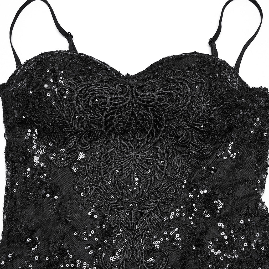 WQ-859LQF Elegant Black Lace Gothic Dress Strapless Floor-Length Gown - Image 17