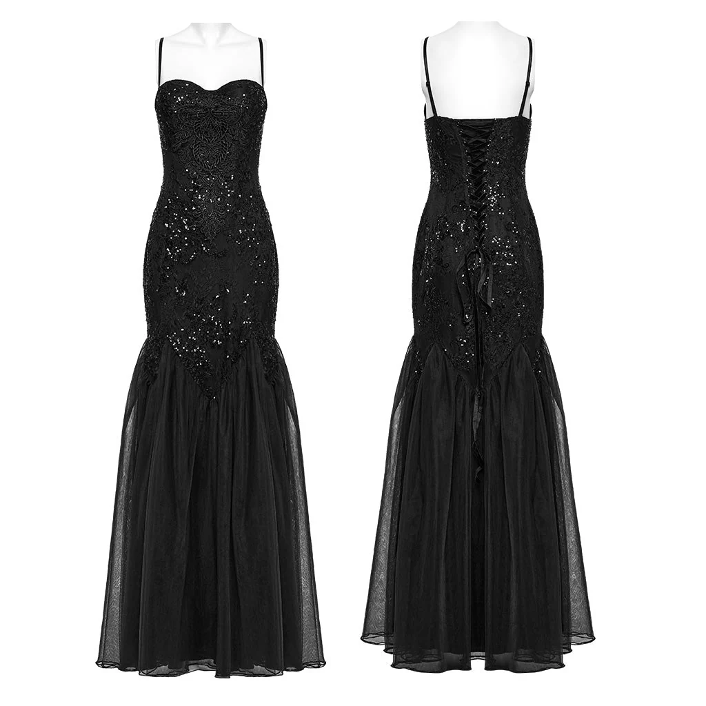 WQ-859LQF Elegant Black Lace Gothic Dress Strapless Floor-Length Gown - Image 25