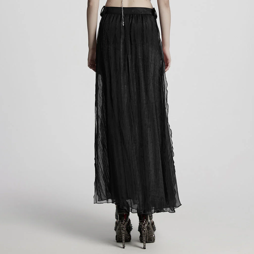 WQ-861BQF Gothic Skirt Sheer Black Layered Chains Maxi Elegance - Image 14