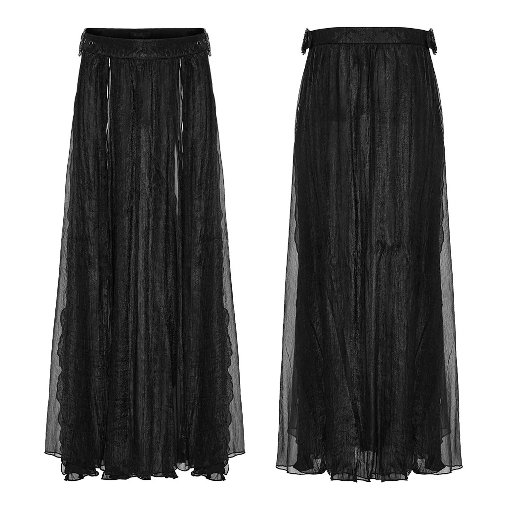 WQ-861BQF Gothic Skirt Sheer Black Layered Chains Maxi Elegance - Image 24