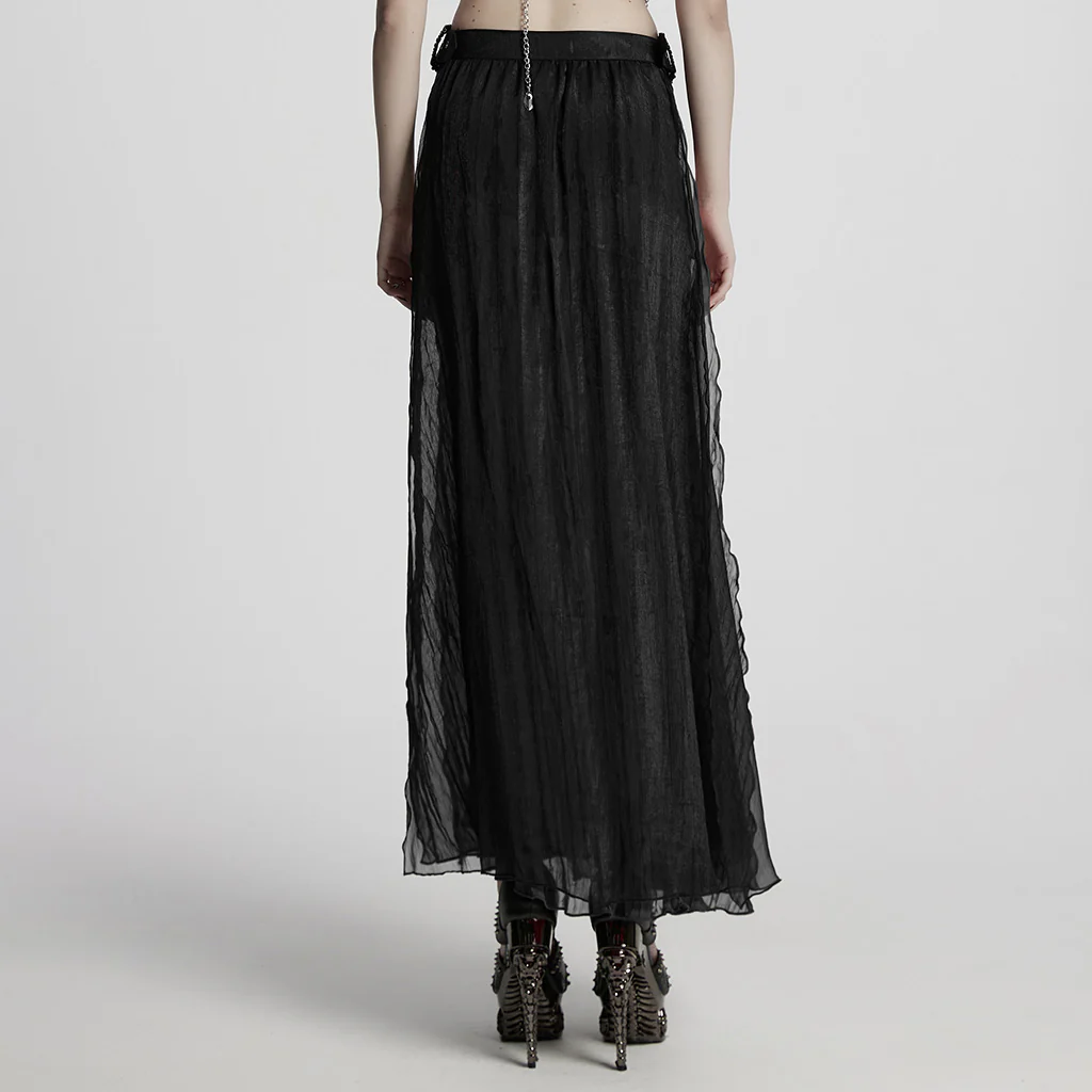 WQ-861BQF Gothic Skirt Sheer Black Layered Chains Maxi Elegance - Image 4