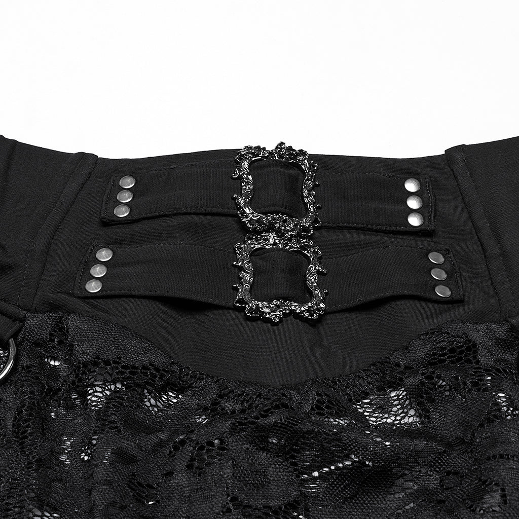 WQ-863BQF Gothic Skirt Lace Overlay Buckle Waist High Slit Design - Image 7
