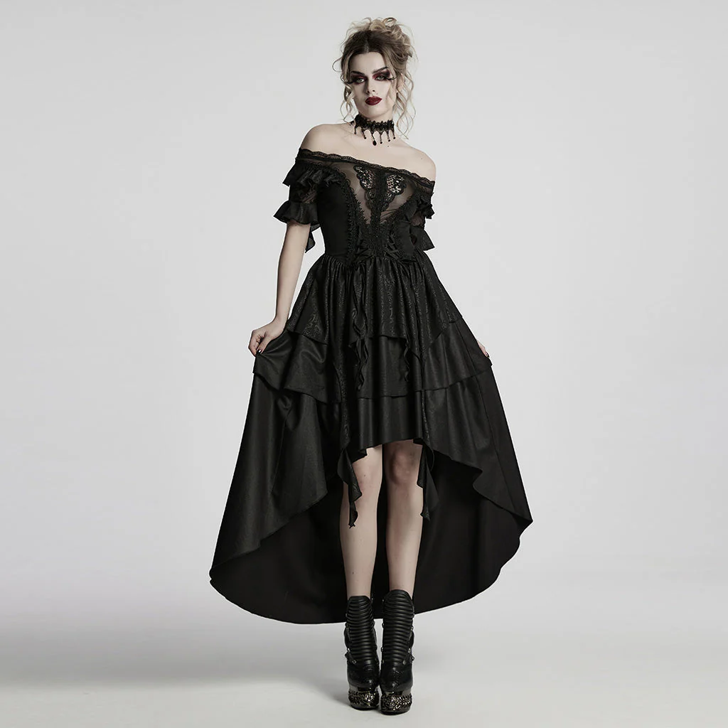 WQ-865LQF Gothic Dress Off Shoulder Lace Asymmetric Hem Steampunk Style - Image 15