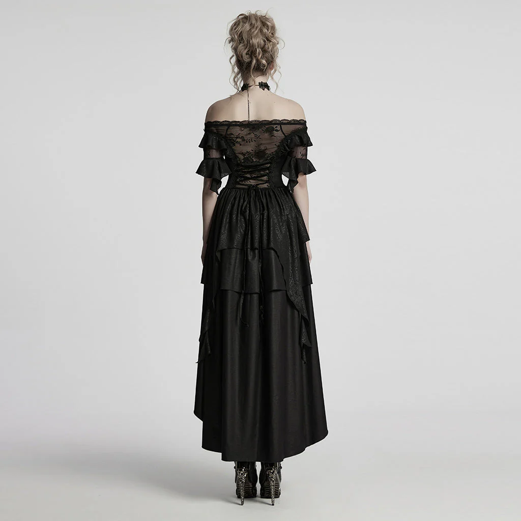 WQ-865LQF Gothic Dress Off Shoulder Lace Asymmetric Hem Steampunk Style - Image 24