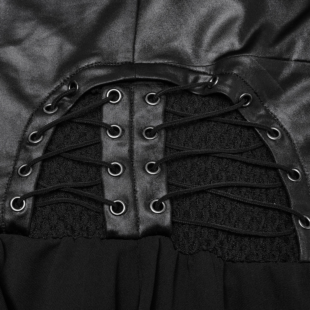 WQ-867LQF Gothic Punk Dresses Halter Neck Lace-Up Leather Dress - Image 10
