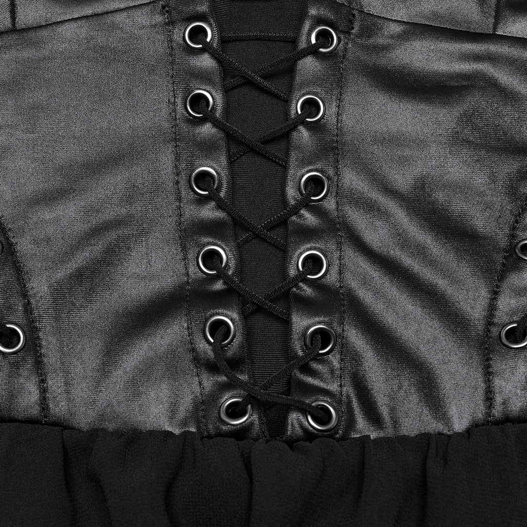 WQ-867LQF Gothic Punk Dresses Halter Neck Lace-Up Leather Dress - Image 16