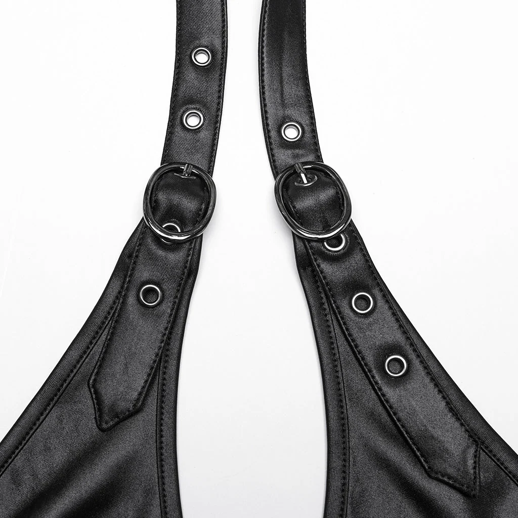 WQ-867LQF Gothic Punk Dresses Halter Neck Lace-Up Leather Dress - Image 25