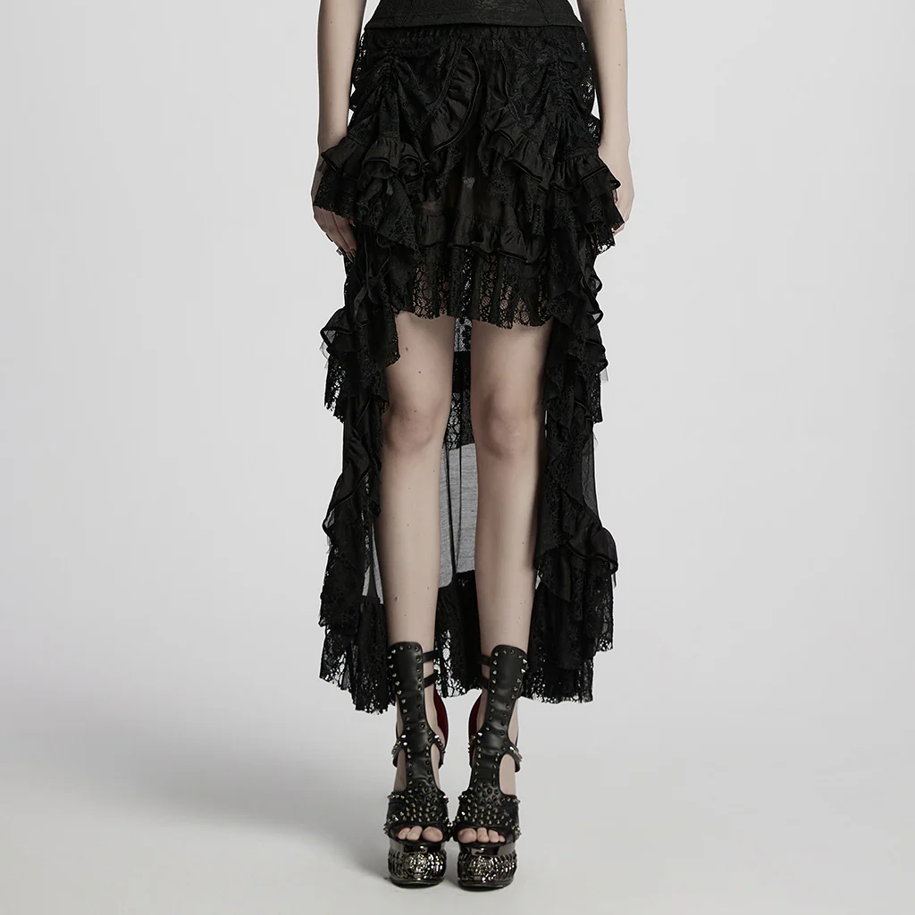 WQ-868BQF Victorian Lace Layered Gothic Skirt Steampunk Detail Asymmetrical Design - Image 13