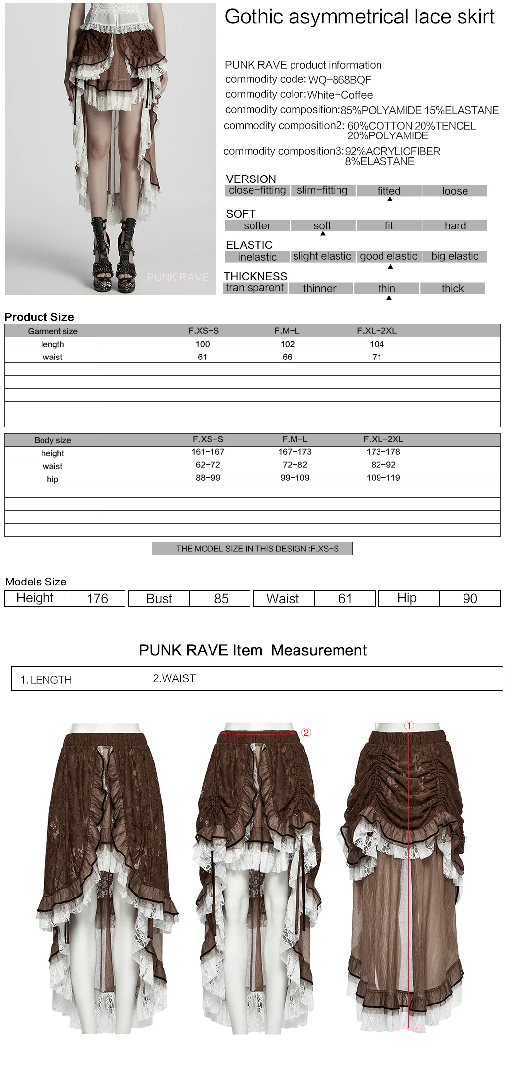 WQ-868BQF Victorian Lace Layered Gothic Skirt Steampunk Detail Asymmetrical Design - Image 2