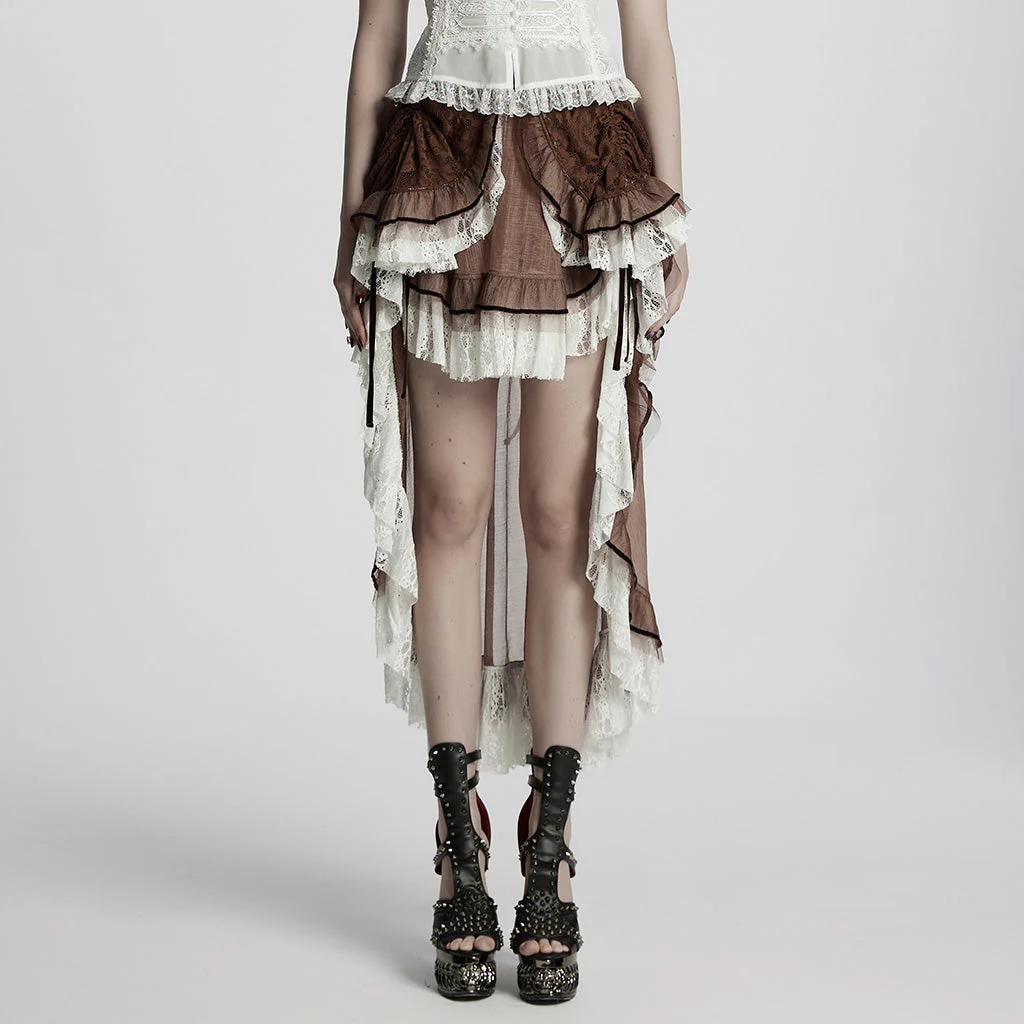 WQ-868BQF Victorian Lace Layered Gothic Skirt Steampunk Detail Asymmetrical Design - Image 21
