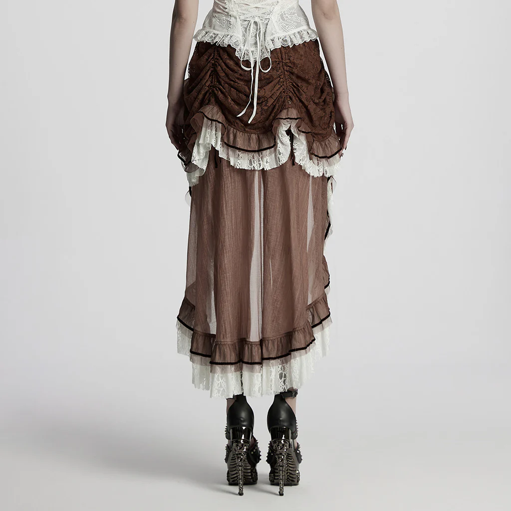 WQ-868BQF Victorian Lace Layered Gothic Skirt Steampunk Detail Asymmetrical Design - Image 4