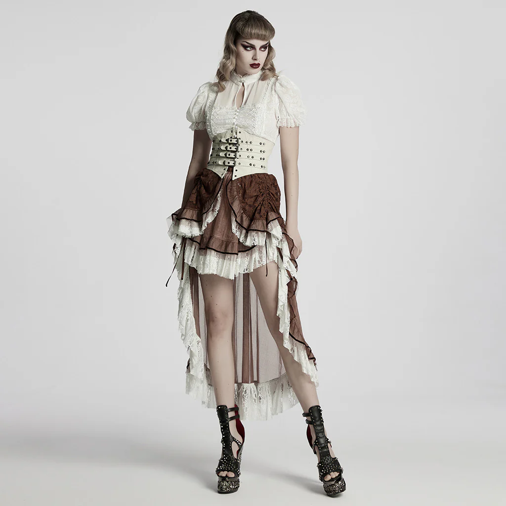 WQ-868BQF Victorian Lace Layered Gothic Skirt Steampunk Detail Asymmetrical Design - Image 5
