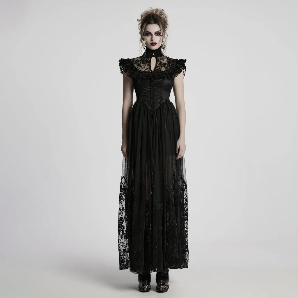 WQ-869LQF Gothic Dress Black Lace Corset High Collar Victorian Style Elegance - Image 11