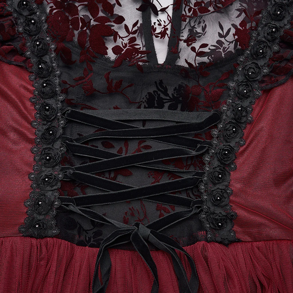 WQ-869LQF Gothic Dress Black Lace Corset High Collar Victorian Style Elegance - Image 12