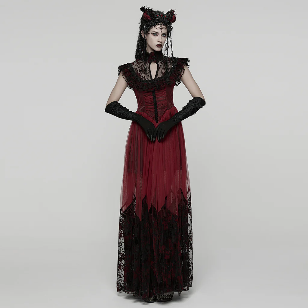 WQ-869LQF Gothic Dress Black Lace Corset High Collar Victorian Style Elegance - Image 17