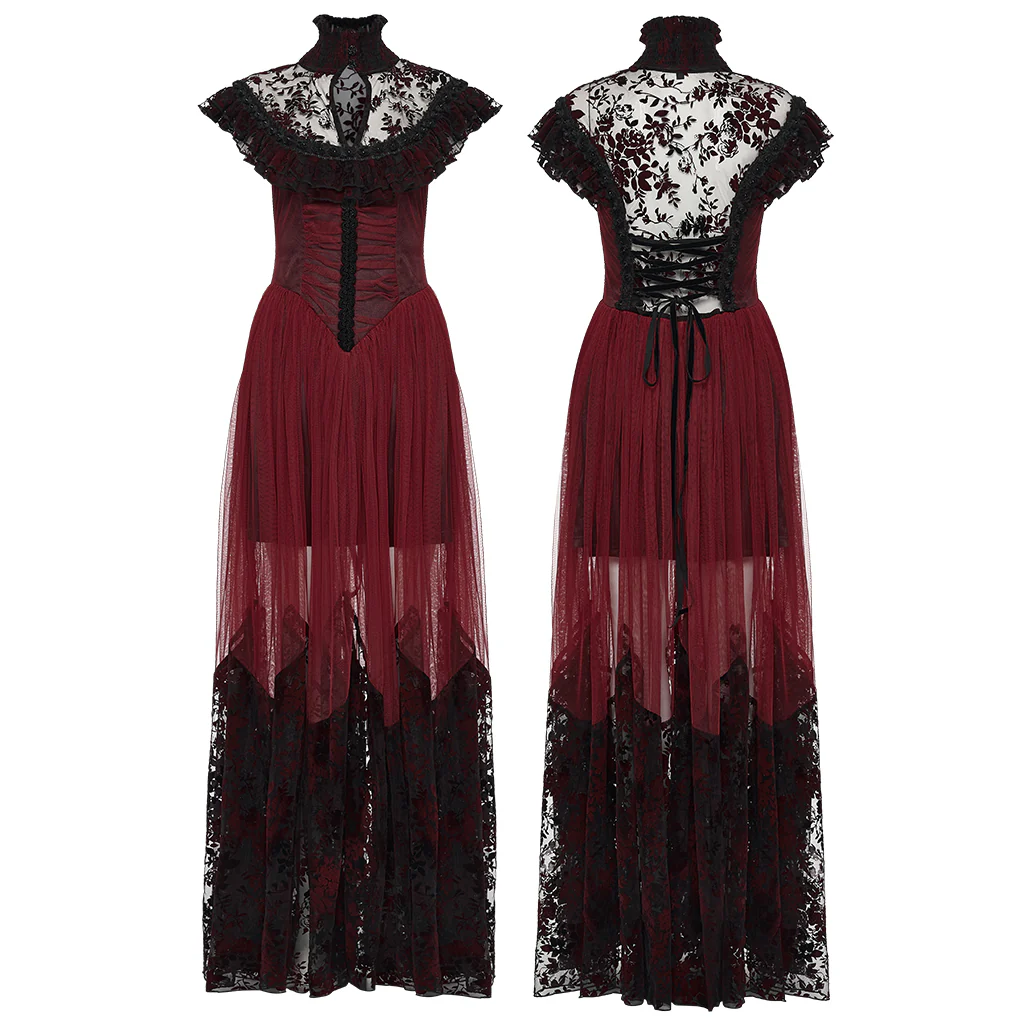 WQ-869LQF Gothic Dress Black Lace Corset High Collar Victorian Style Elegance - Image 18