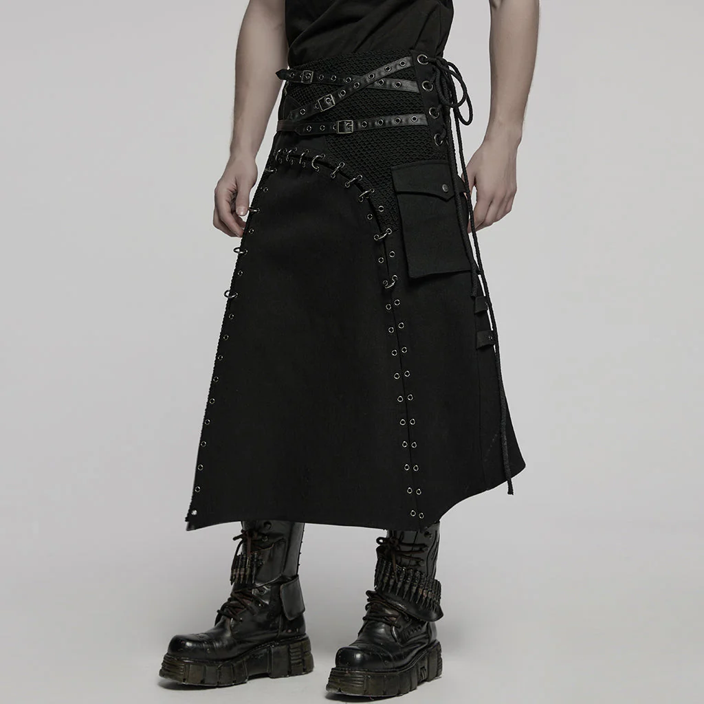 WQ-872BQM Punk Skirt Gothic Buckle Straps Eyelet Accent Industrial Style - Image 21