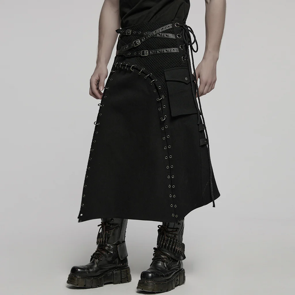 WQ-872BQM Punk Skirt Gothic Buckle Straps Eyelet Accent Industrial Style - Image 3
