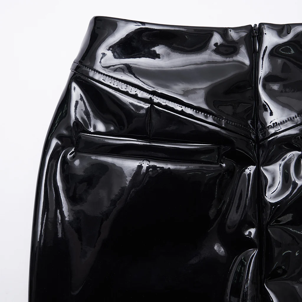 WQ-875BQF Gothic Skirt Patent Leather High-Waist Lace Detail Edgy Style - Image 9