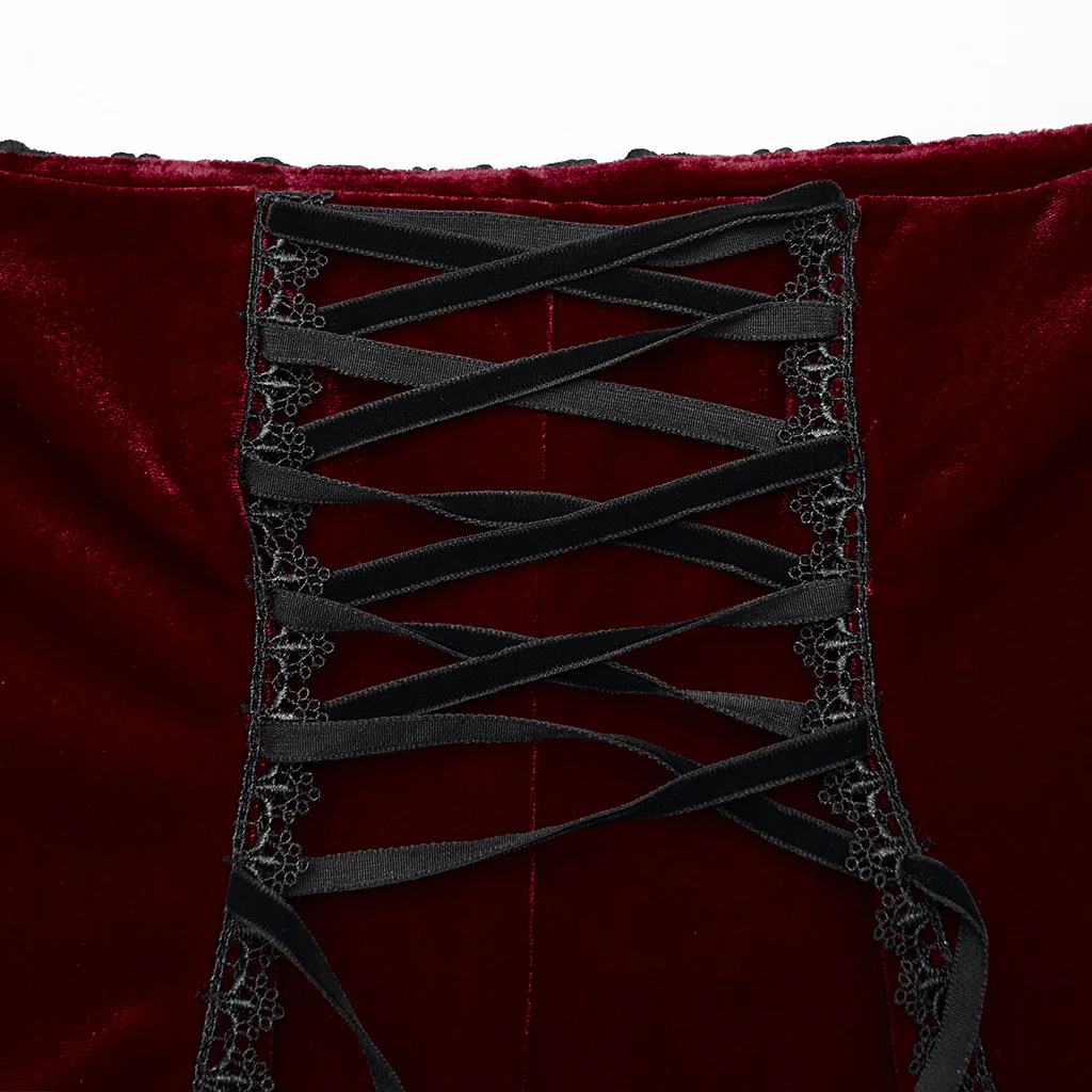 WQ-876BQF Gothic Skirt Lace-Up Velvet Rose Embroidery High-Low Hem - Image 8