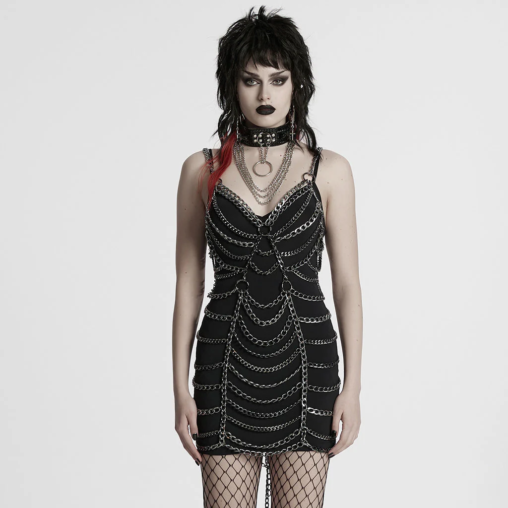 WQ-877LQF Edgy Chain Punk Skirt with Fishnet Accent and Ring Straps - Image 21
