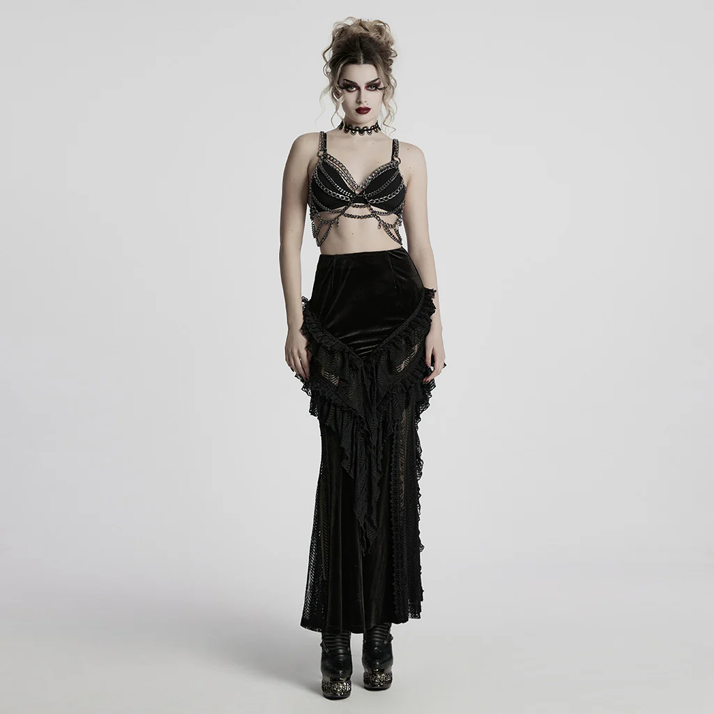 WQ-877LQF Edgy Chain Punk Skirt with Fishnet Accent and Ring Straps - Image 5