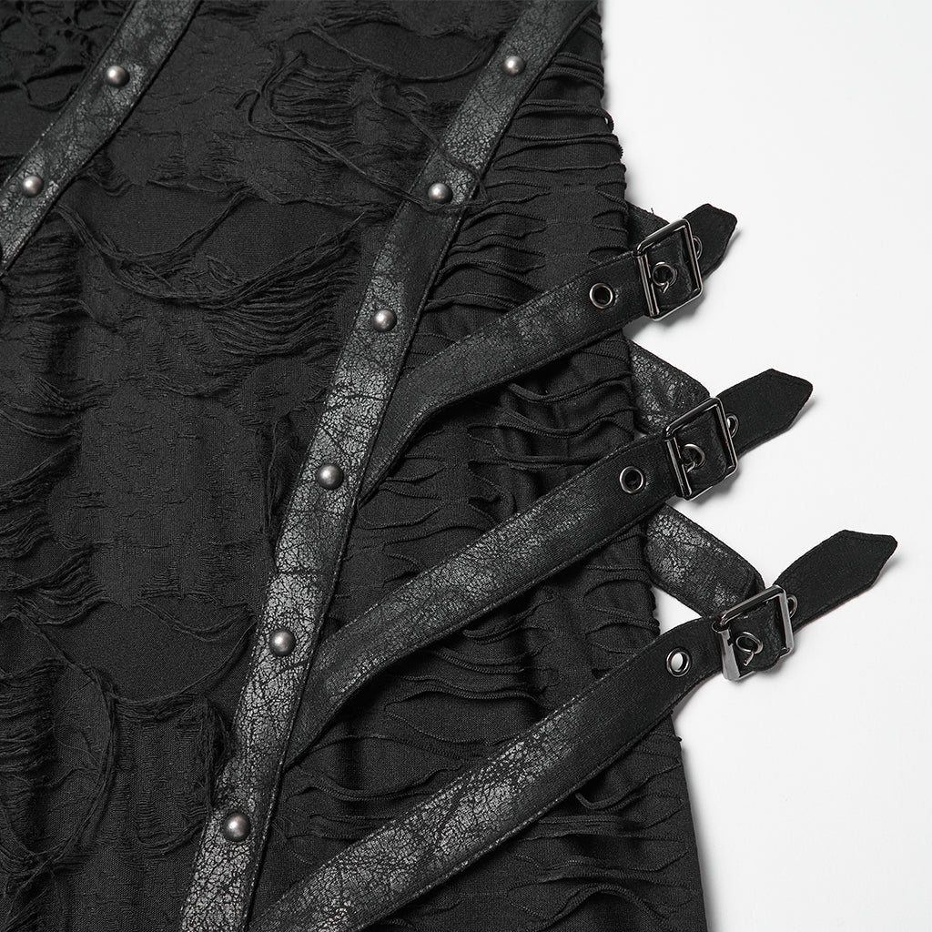 WQ-885LQF Elegant Gothic Dress Asymmetrical Sheer Panels Long Sleeve Maxi - Image 7