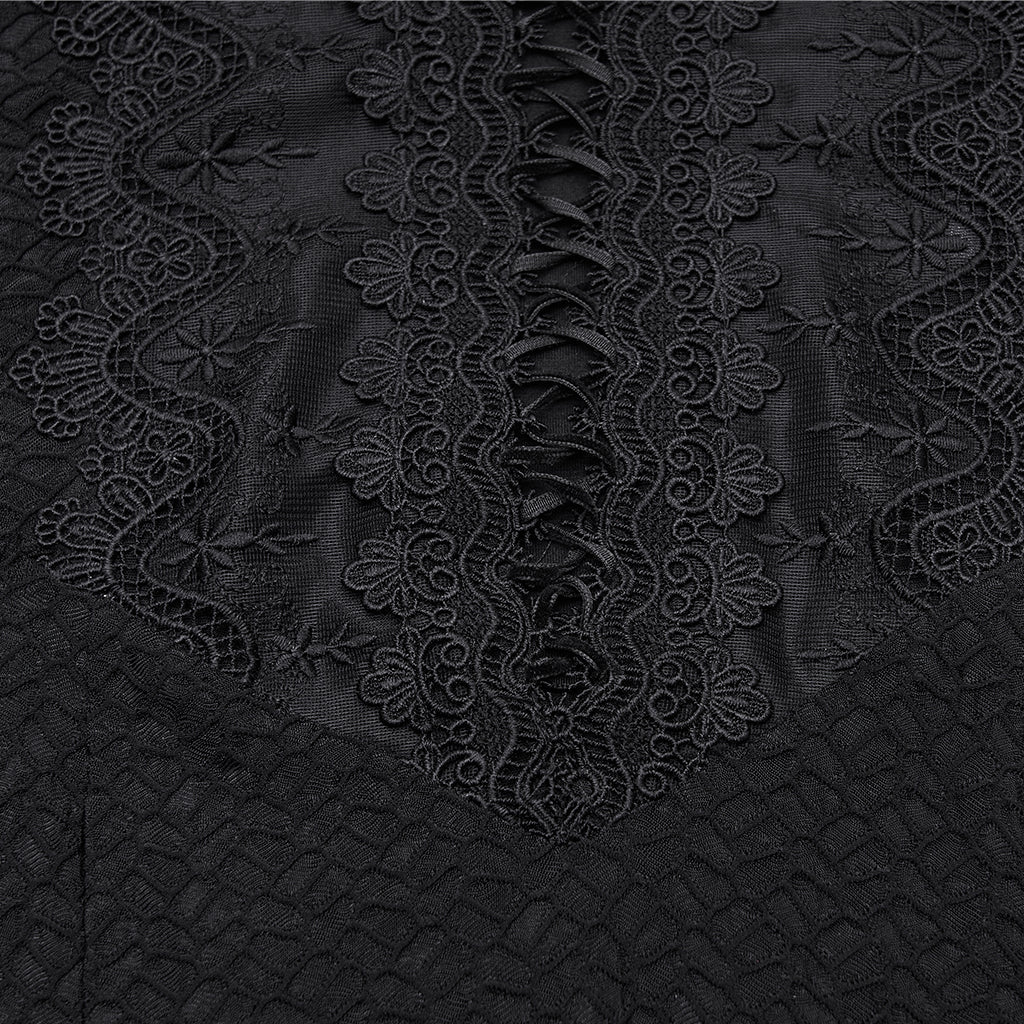 WQ-887LQF Long Black Gothic Dress Cold Shoulder Lace-Up Detail - Image 7
