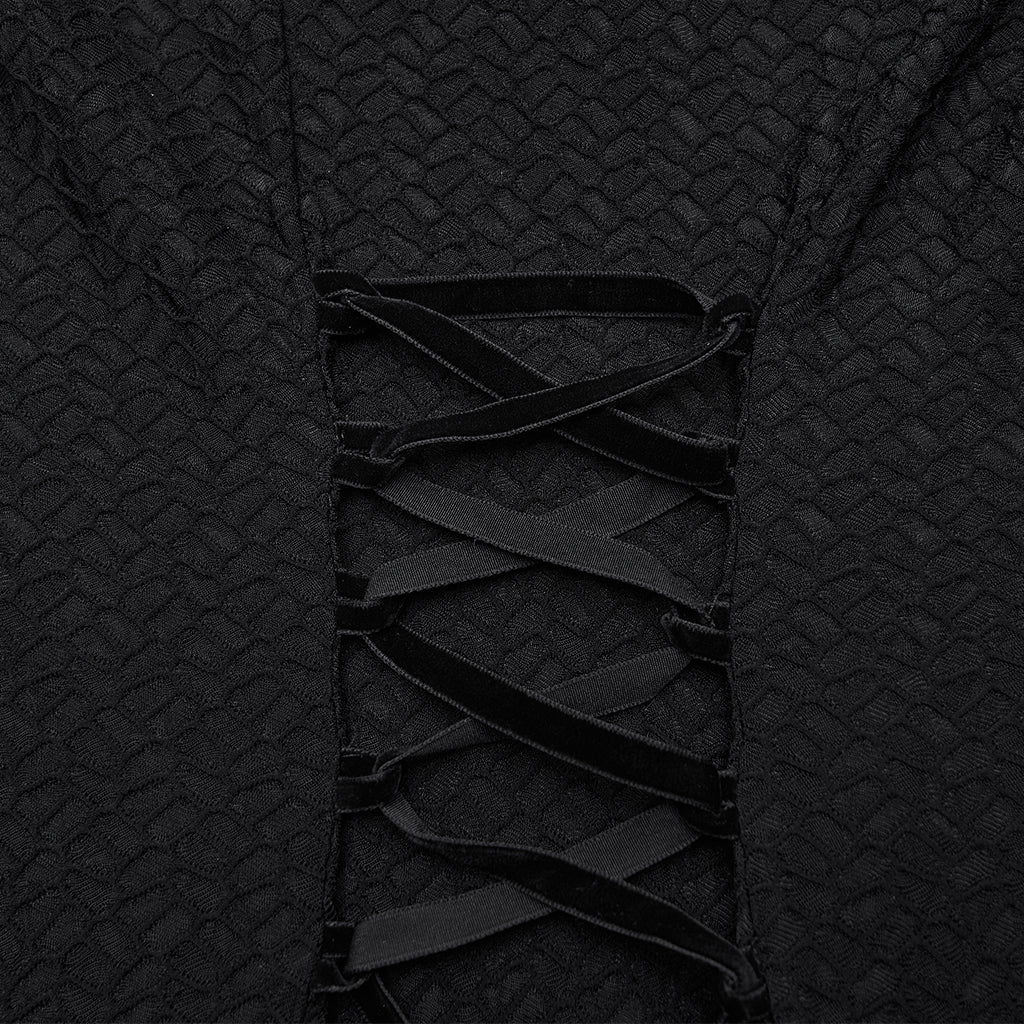WQ-887LQF Long Black Gothic Dress Cold Shoulder Lace-Up Detail - Image 9