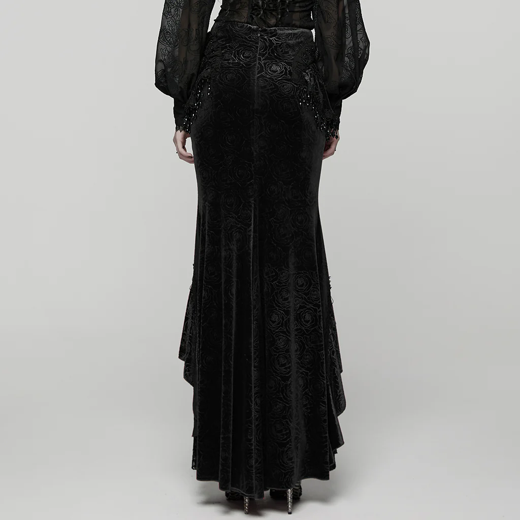 WQ-897BQF Gothic Skirt Victorian Lace Ruffled High-Low Velvet Design - Image 15
