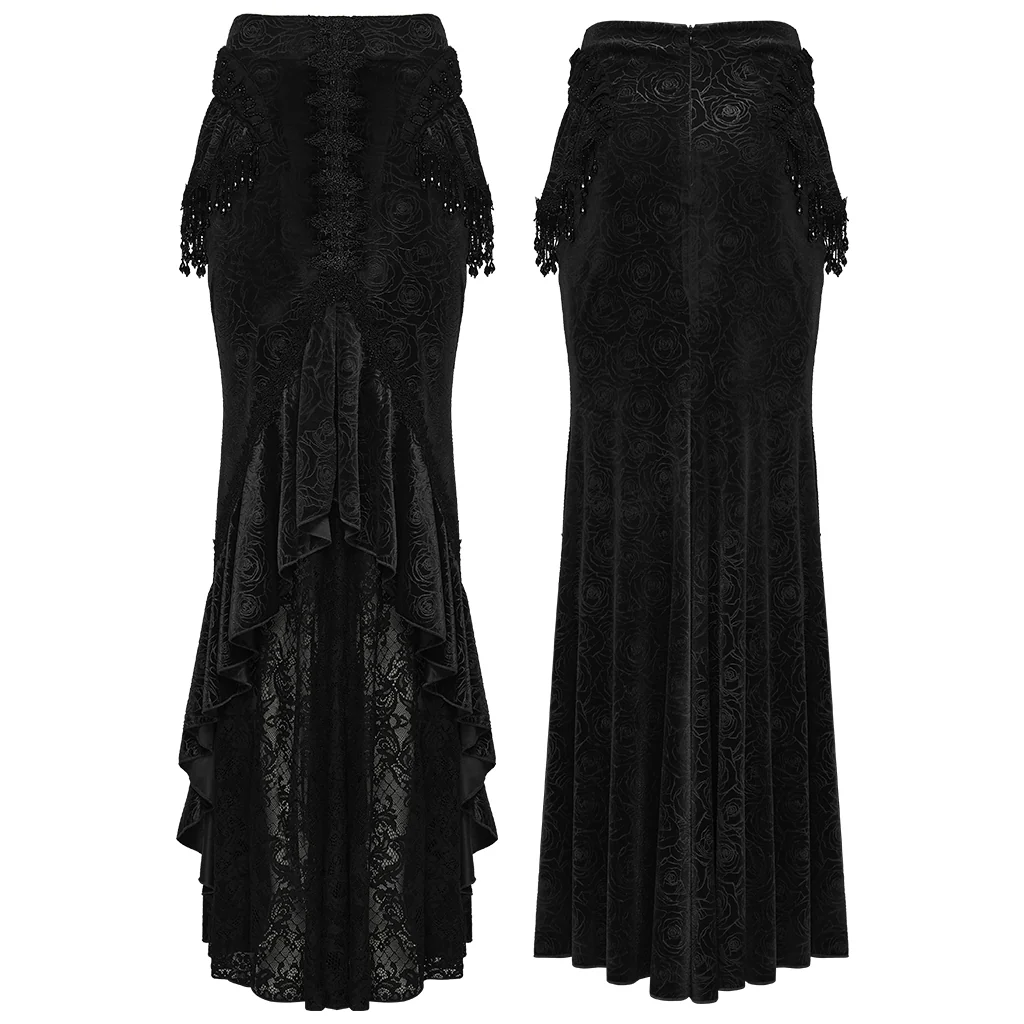 WQ-897BQF Gothic Skirt Victorian Lace Ruffled High-Low Velvet Design - Image 17