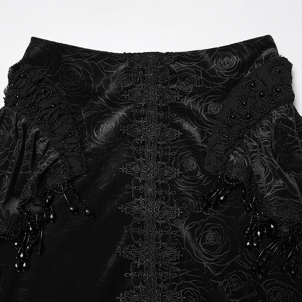 WQ-897BQF Gothic Skirt Victorian Lace Ruffled High-Low Velvet Design - Image 18
