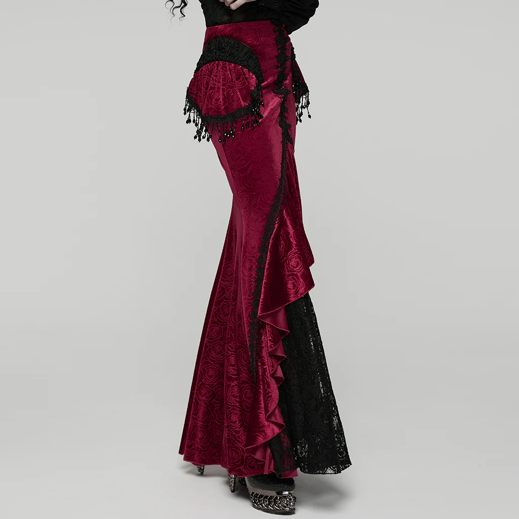 WQ-897BQF Gothic Skirt Victorian Lace Ruffled High-Low Velvet Design - Image 3