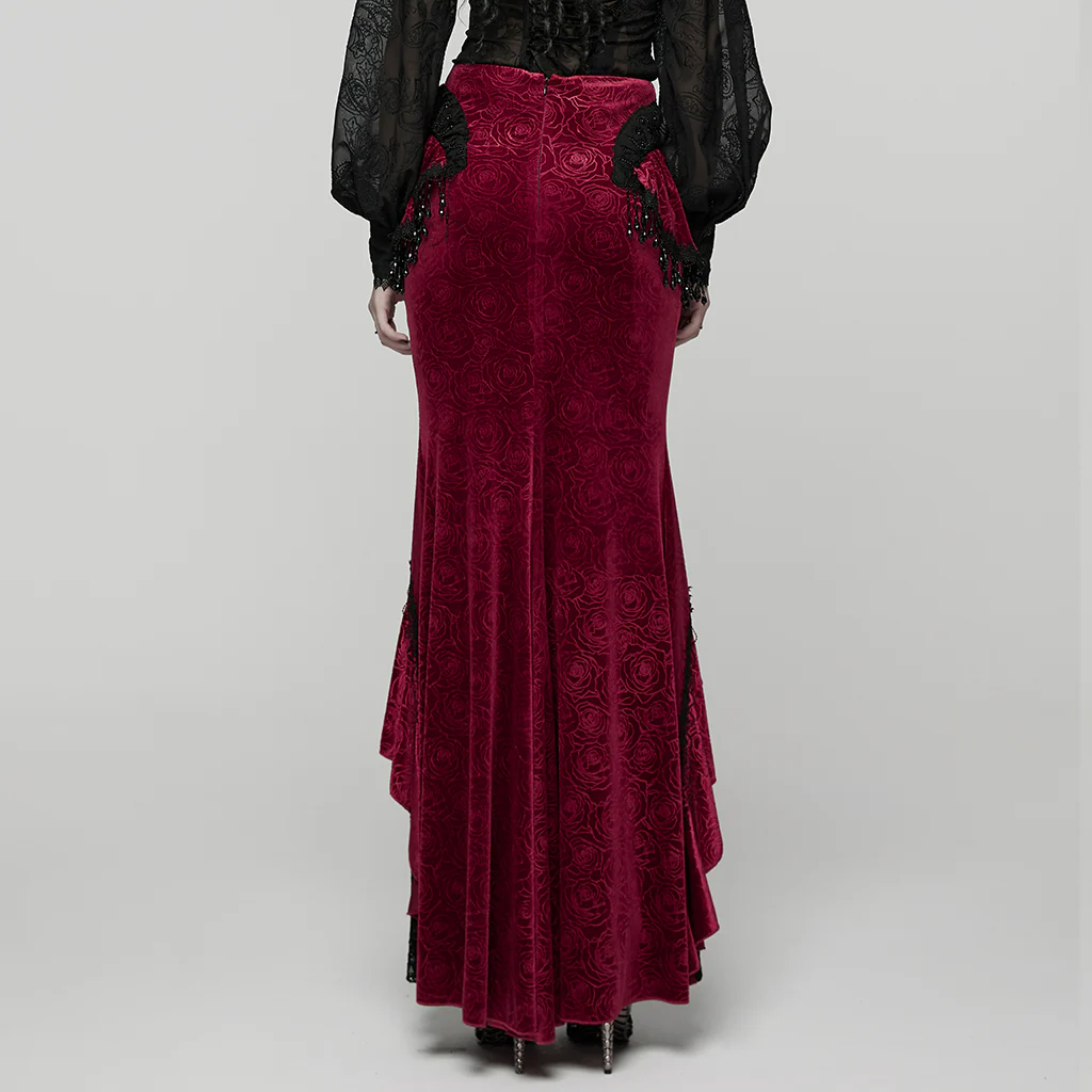 WQ-897BQF Gothic Skirt Victorian Lace Ruffled High-Low Velvet Design - Image 4