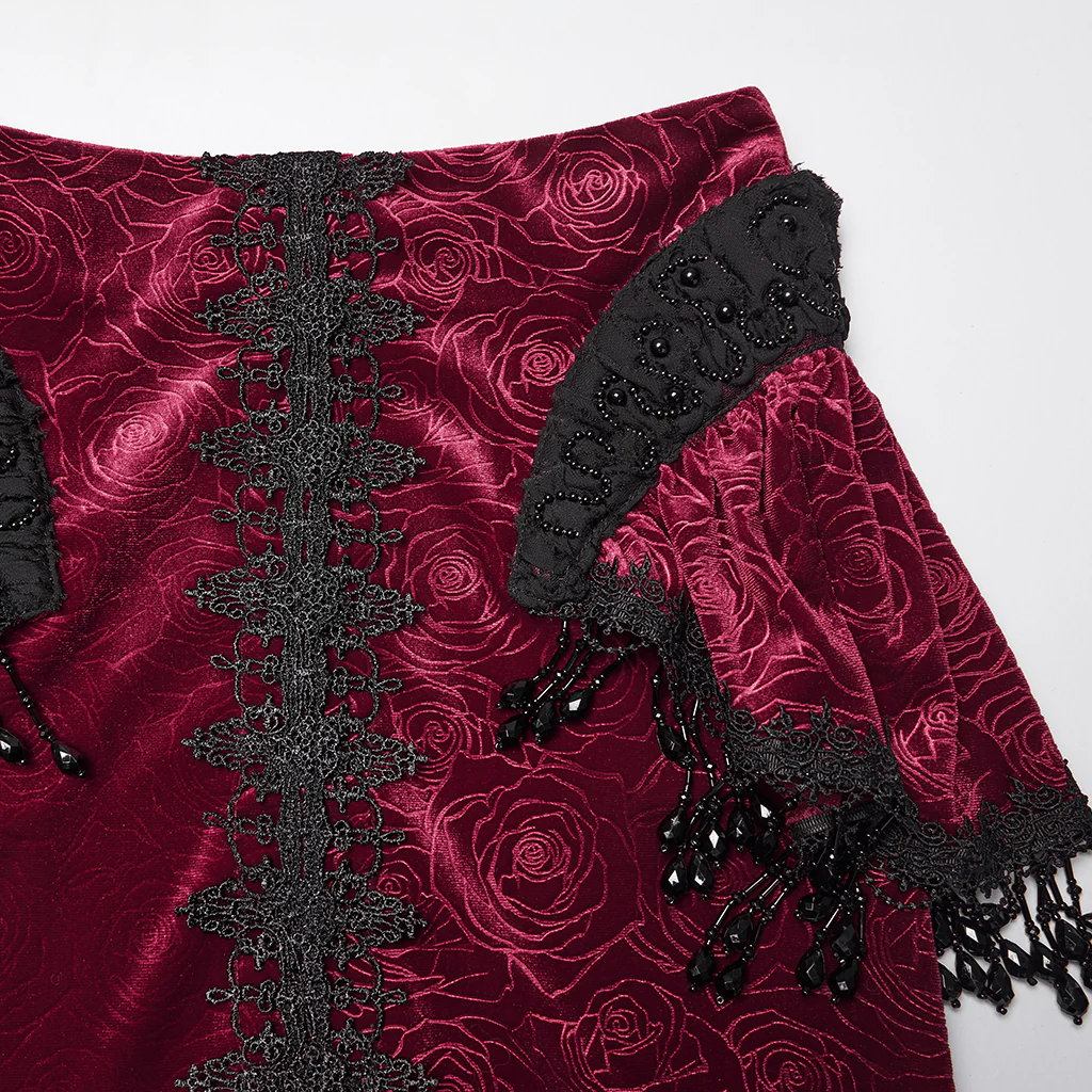 WQ-897BQF Gothic Skirt Victorian Lace Ruffled High-Low Velvet Design - Image 7