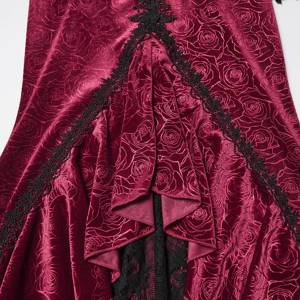 WQ-897BQF Gothic Skirt Victorian Lace Ruffled High-Low Velvet Design - Image 9