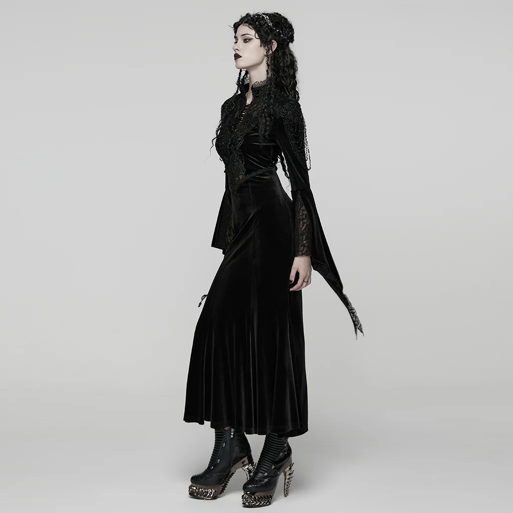 WQ-898LQF Black Lace Vintage Inspired Gothic Maxi Dress - Image 3